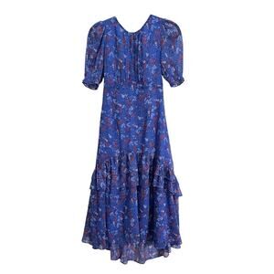 Draper James NWT Midi Dress Blue Size 0 Cottage CottageCore Spring Summer Floral